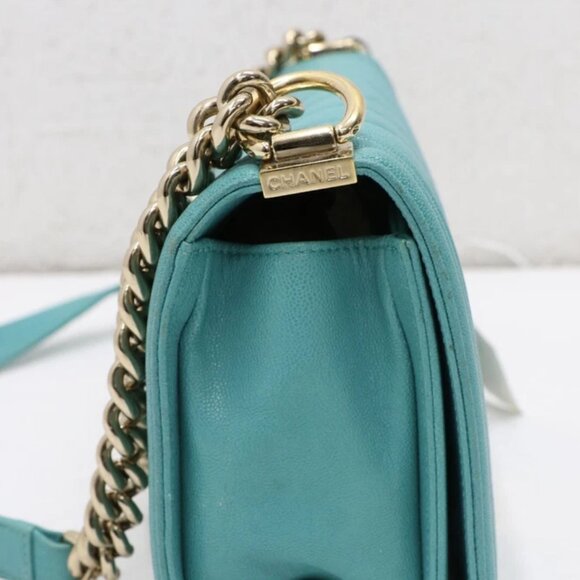 Chanel Caviar Chevron Quilted Medium Boy Flap Shoulder Bag - Turquoise - Picture 8 of 15